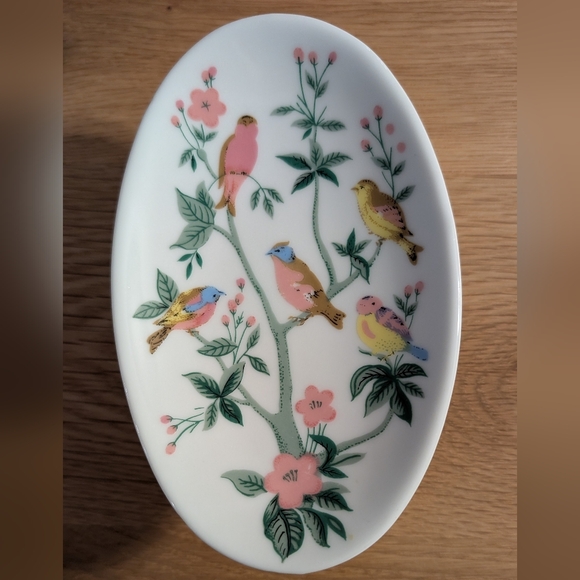 Vintage Other - VTG Footed Soap Dish with Pastel Birds in a Cherry Blossom Tree